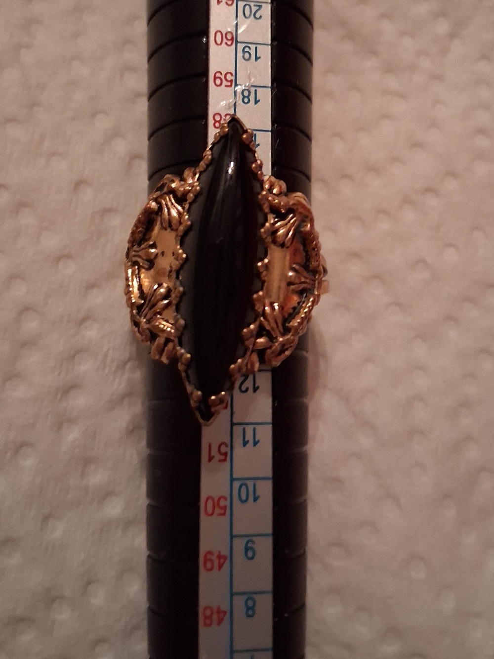 Gold-Tone Filigree Ring with Black Marquise Stone Sell As It Is